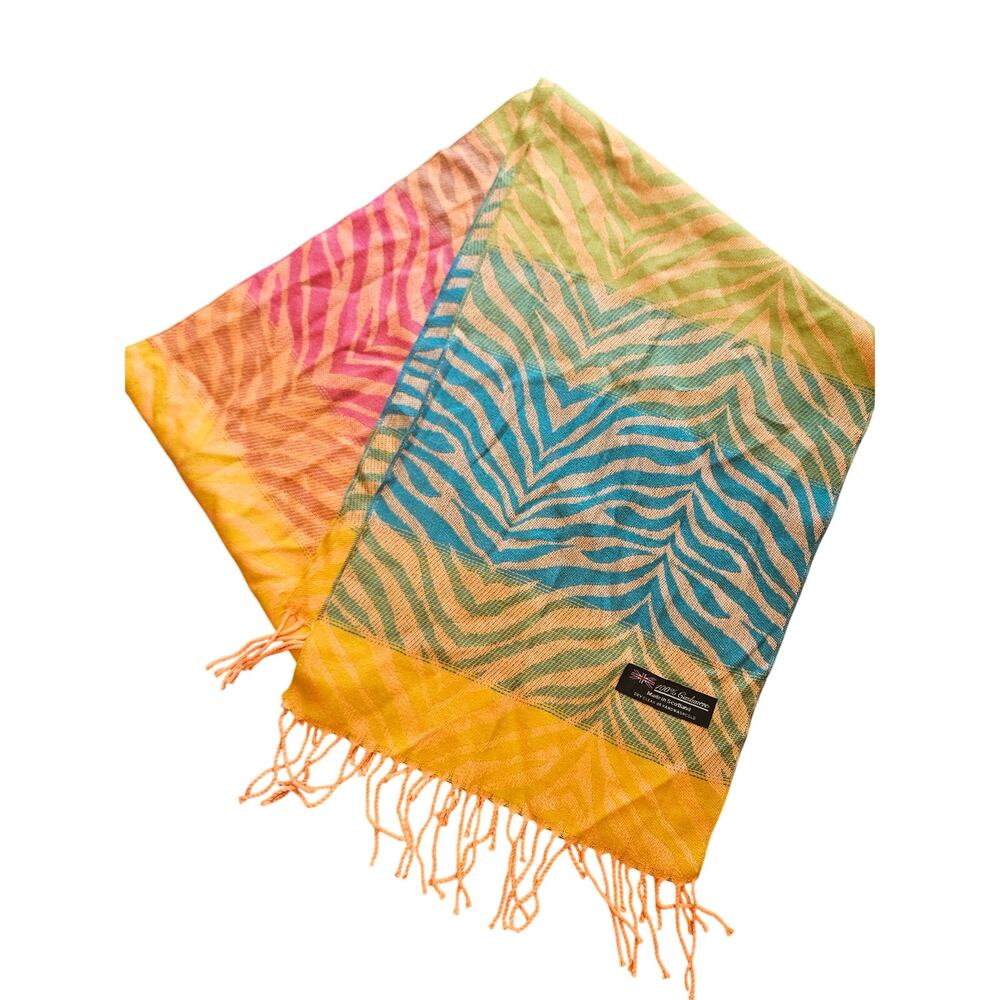 Rainbow zebra print 100% cashmere scarf scottland funky fun gift colorful